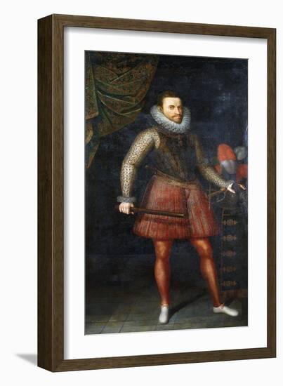 Portrait of the Archduke Albert, Standing Full-Length Holding a Baton, 1593-Alonso Sanchez Coello-Framed Giclee Print