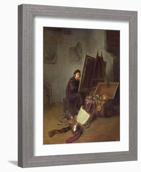 Portrait of the Artist at His Easel in His Studio-Gerrit Dou-Framed Giclee Print