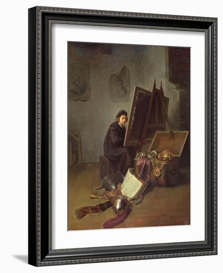 Portrait of the Artist at His Easel in His Studio-Gerrit Dou-Framed Giclee Print