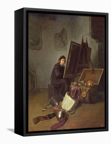 Portrait of the Artist at His Easel in His Studio-Gerrit Dou-Framed Premier Image Canvas