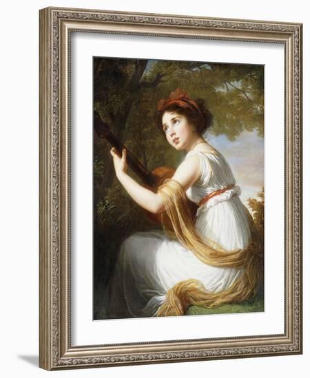 Portrait of the Artist's Daughter, Seated Three-Quarter Length, Playing a Guitar, C.1797-Elisabeth Louise Vigee-LeBrun-Framed Giclee Print