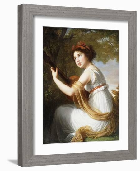 Portrait of the Artist's Daughter, Seated Three-Quarter Length, Playing a Guitar, C.1797-Elisabeth Louise Vigee-LeBrun-Framed Giclee Print