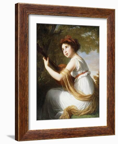 Portrait of the Artist's Daughter, Seated Three-Quarter Length, Playing a Guitar, C.1797-Elisabeth Louise Vigee-LeBrun-Framed Giclee Print