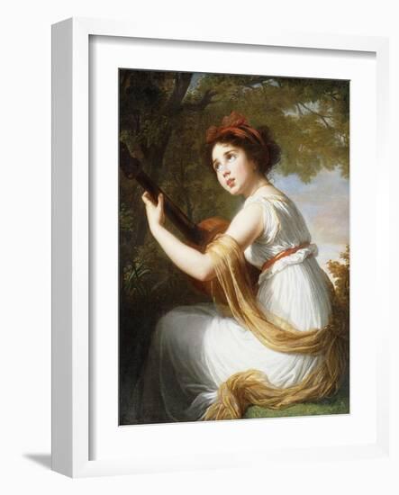 Portrait of the Artist's Daughter, Seated Three-Quarter Length, Playing a Guitar, C.1797-Elisabeth Louise Vigee-LeBrun-Framed Giclee Print