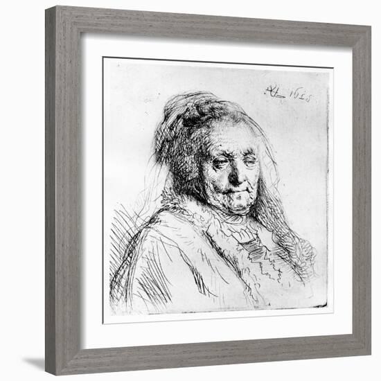 Portrait of the Artist's Mother, 1628 (Etching)-Rembrandt van Rijn-Framed Giclee Print