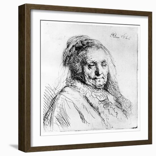 Portrait of the Artist's Mother, 1628 (Etching)-Rembrandt van Rijn-Framed Giclee Print