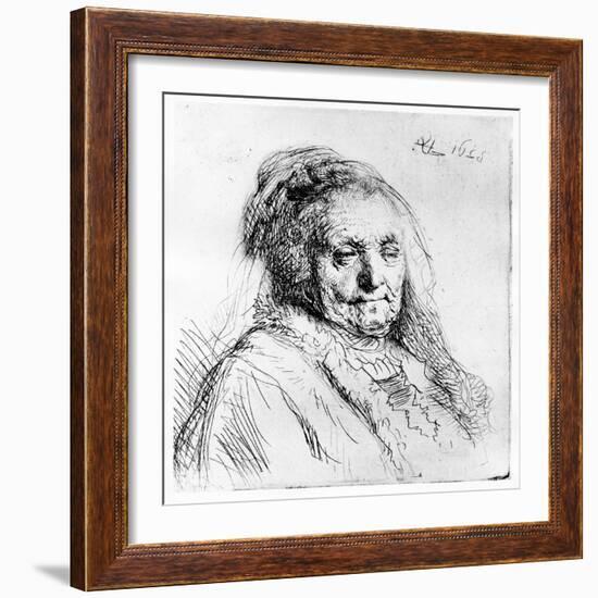 Portrait of the Artist's Mother, 1628 (Etching)-Rembrandt van Rijn-Framed Giclee Print