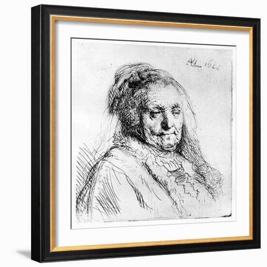 Portrait of the Artist's Mother, 1628 (Etching)-Rembrandt van Rijn-Framed Giclee Print