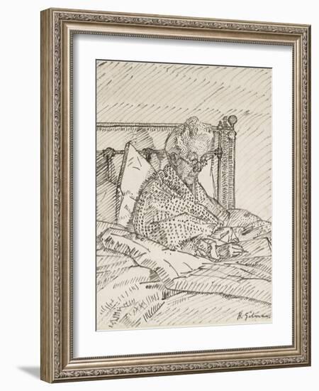 Portrait of the Artist's Mother Writing in Bed (Reed Pen and Grey Ink over Indications in Red Chalk-Harold Gilman-Framed Giclee Print