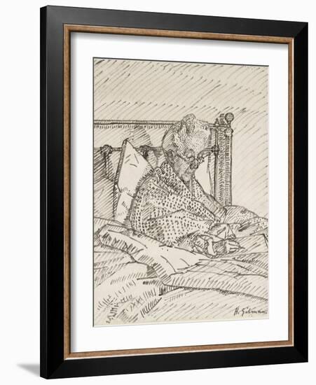 Portrait of the Artist's Mother Writing in Bed (Reed Pen and Grey Ink over Indications in Red Chalk-Harold Gilman-Framed Giclee Print