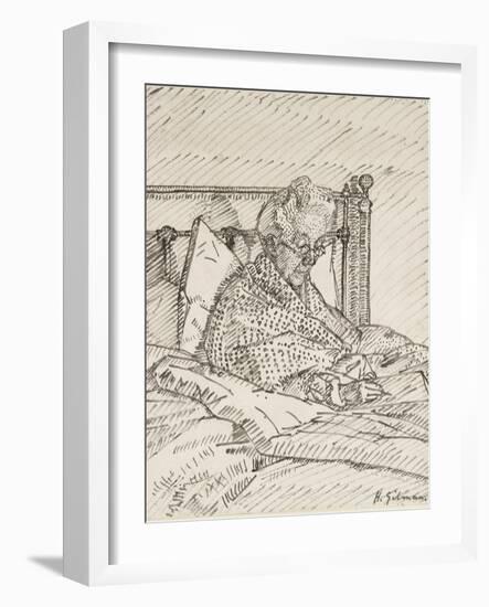 Portrait of the Artist's Mother Writing in Bed (Reed Pen and Grey Ink over Indications in Red Chalk-Harold Gilman-Framed Giclee Print