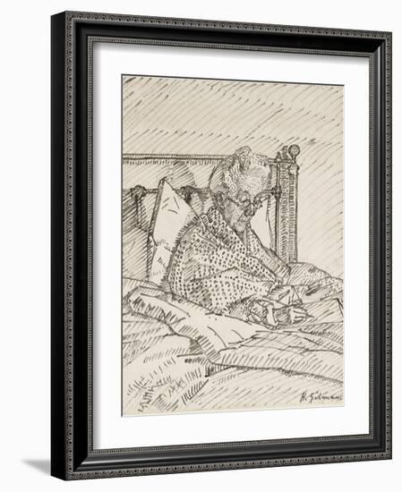 Portrait of the Artist's Mother Writing in Bed (Reed Pen and Grey Ink over Indications in Red Chalk-Harold Gilman-Framed Giclee Print