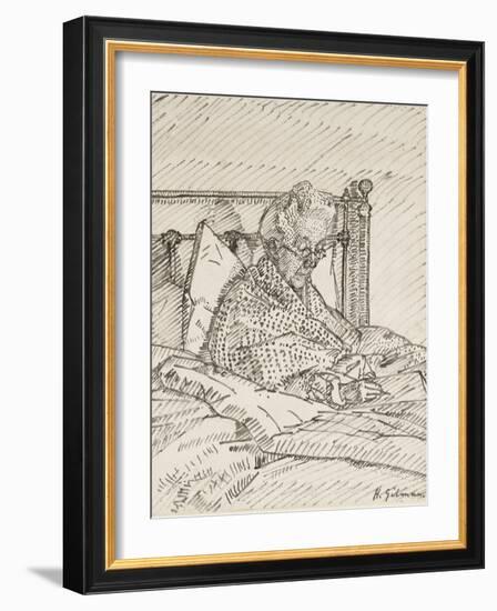 Portrait of the Artist's Mother Writing in Bed (Reed Pen and Grey Ink over Indications in Red Chalk-Harold Gilman-Framed Giclee Print