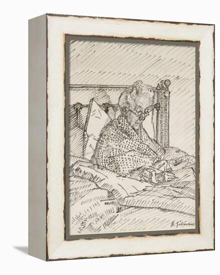 Portrait of the Artist's Mother Writing in Bed (Reed Pen and Grey Ink over Indications in Red Chalk-Harold Gilman-Framed Premier Image Canvas