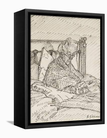 Portrait of the Artist's Mother Writing in Bed (Reed Pen and Grey Ink over Indications in Red Chalk-Harold Gilman-Framed Premier Image Canvas