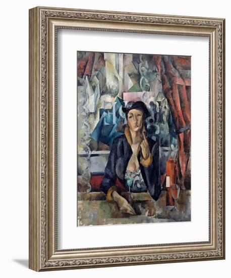 Portrait of the Artist's Wife in a Cafe, 1919-Aleksandr Aleksandrovich Osmerkin-Framed Giclee Print