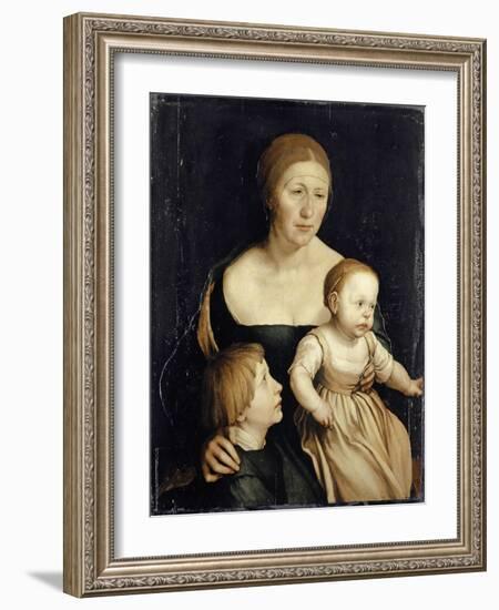 Portrait of the Artist’S Wife with the Two Elder Children, 1528-29-Hans Holbein the Younger-Framed Giclee Print