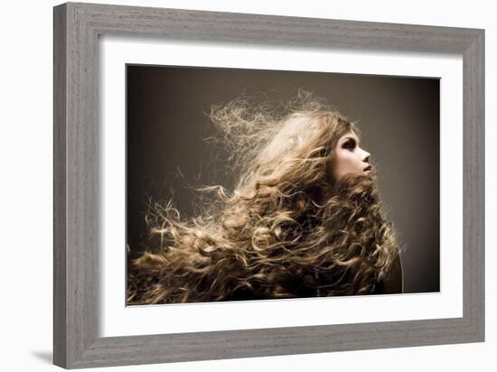 Portrait of the Beautiful Woman with Long Curly Hair-dpaint-Framed Photographic Print