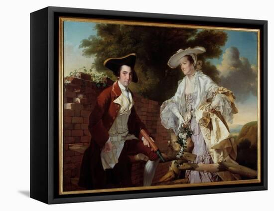 Portrait of the Cartographer Peter Perez Burdett (1735-1793) and His Wife Hannah Painting by Joseph-Joseph Wright of Derby-Framed Premier Image Canvas