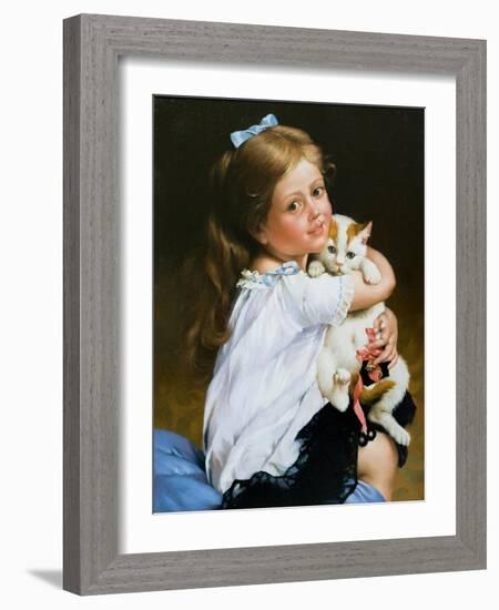 Portrait Of The Girl With A Cat-balaikin2009-Framed Art Print