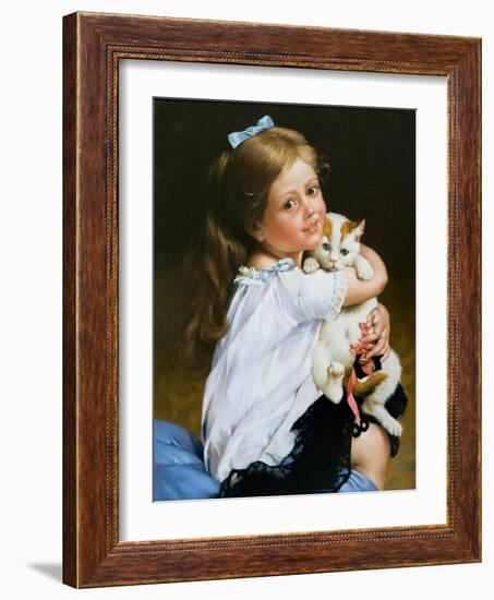 Portrait Of The Girl With A Cat-balaikin2009-Framed Art Print