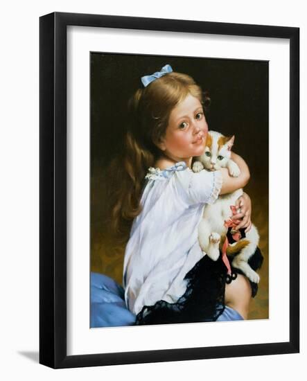 Portrait Of The Girl With A Cat-balaikin2009-Framed Art Print