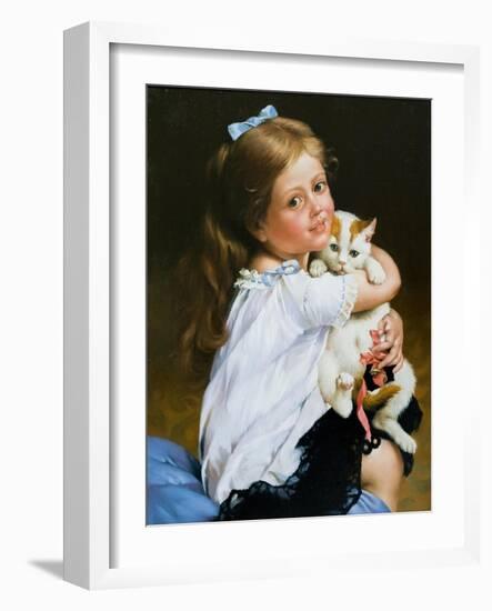 Portrait Of The Girl With A Cat-balaikin2009-Framed Art Print