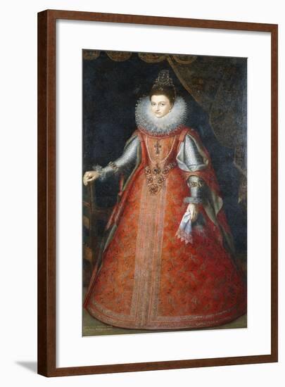 Portrait of the Infanta Isabella Eugenia, Standing Full-Length Wearing a Brocade Dress, 1593-Alonso Sanchez Coello-Framed Giclee Print