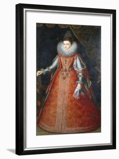 Portrait of the Infanta Isabella Eugenia, Standing Full-Length Wearing a Brocade Dress, 1593-Alonso Sanchez Coello-Framed Giclee Print