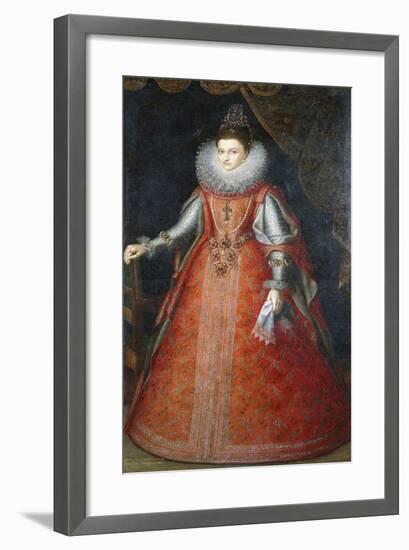 Portrait of the Infanta Isabella Eugenia, Standing Full-Length Wearing a Brocade Dress, 1593-Alonso Sanchez Coello-Framed Giclee Print