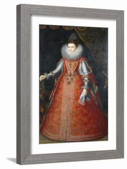 Portrait of the Infanta Isabella Eugenia, Standing Full-Length Wearing a Brocade Dress, 1593-Alonso Sanchez Coello-Framed Giclee Print