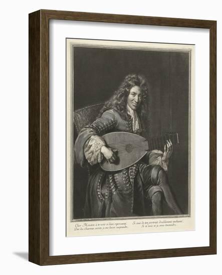 Portrait of the Lutenist and Composer Charles Mouton (C. 1626-171), Ca. 1695-Gerard Edelinck-Framed Giclee Print