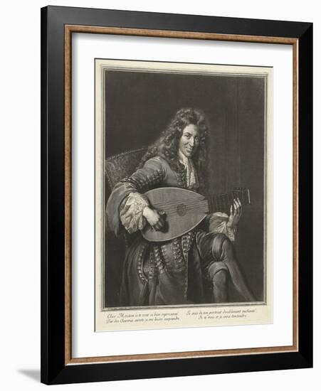 Portrait of the Lutenist and Composer Charles Mouton (C. 1626-171), Ca. 1695-Gerard Edelinck-Framed Giclee Print