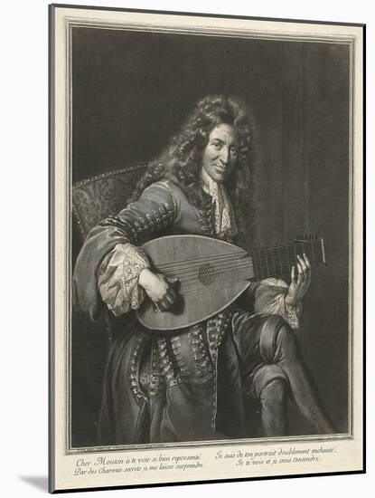 Portrait of the Lutenist and Composer Charles Mouton (C. 1626-171), Ca. 1695-Gerard Edelinck-Mounted Giclee Print