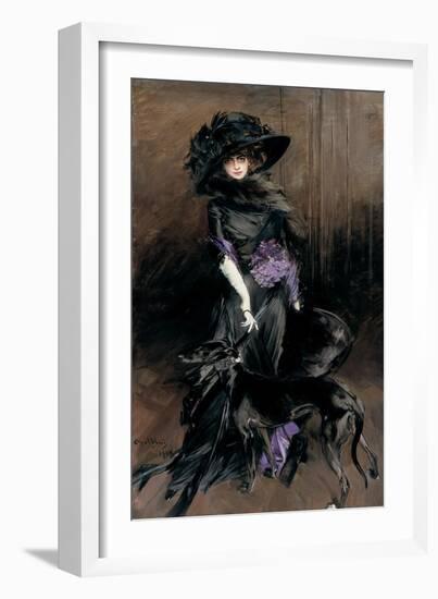 Portrait of the Marchesa Luisa Casati with a Greyhound, 1908-Giovanni Boldini-Framed Giclee Print