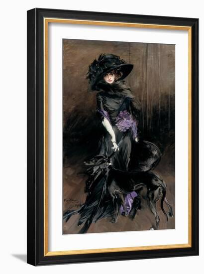 Portrait of the Marchesa Luisa Casati with a Greyhound, 1908-Giovanni Boldini-Framed Giclee Print