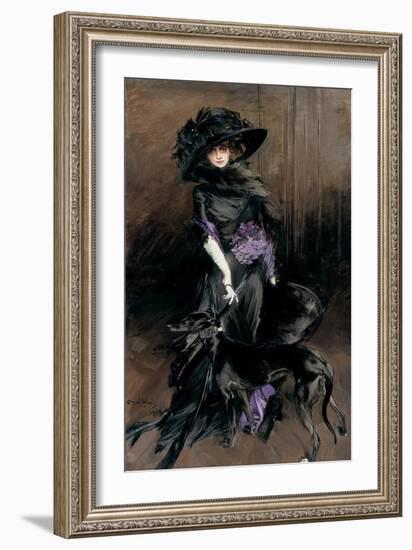 Portrait of the Marchesa Luisa Casati with a Greyhound, 1908-Giovanni Boldini-Framed Premium Giclee Print