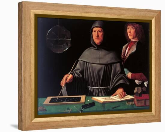 Portrait of the Mathematician Fra Luca Pacioli and His Student-Jacopo De Barbari-Framed Premier Image Canvas