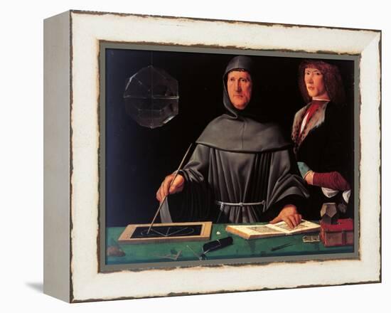 Portrait of the Mathematician Fra Luca Pacioli and His Student-Jacopo De Barbari-Framed Premier Image Canvas