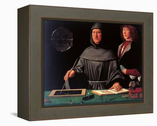 Portrait of the Mathematician Fra Luca Pacioli and His Student-Jacopo De Barbari-Framed Premier Image Canvas