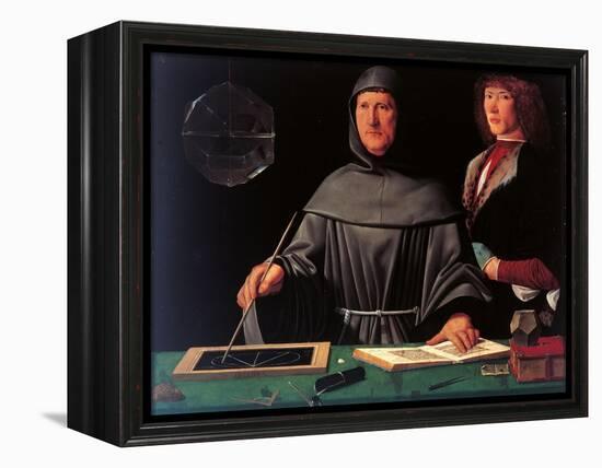 Portrait of the Mathematician Fra Luca Pacioli and His Student-Jacopo De Barbari-Framed Premier Image Canvas