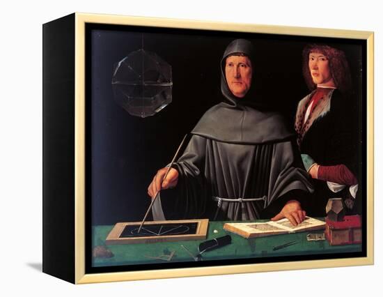 Portrait of the Mathematician Fra Luca Pacioli and His Student-Jacopo De Barbari-Framed Premier Image Canvas