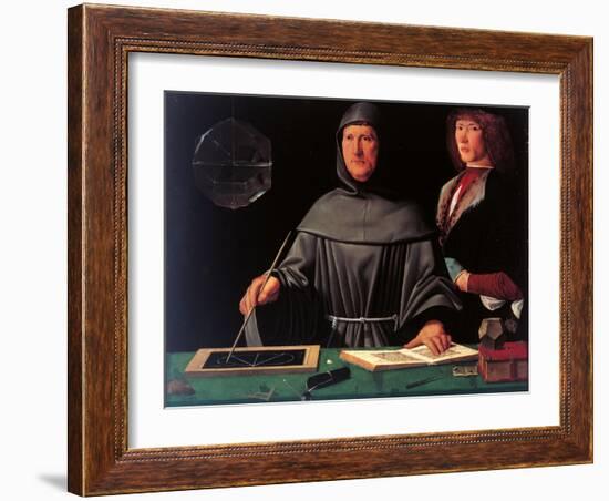 Portrait of the Mathematician Fra Luca Pacioli and His Student-Jacopo De Barbari-Framed Giclee Print