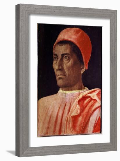 Portrait of the Priest Carlo Di Cosimo De'medici, 1466 (Tempera on Wood)-Andrea Mantegna-Framed Giclee Print