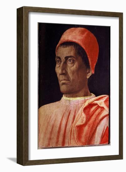 Portrait of the Priest Carlo Di Cosimo De'medici, 1466 (Tempera on Wood)-Andrea Mantegna-Framed Giclee Print