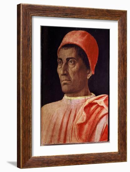 Portrait of the Priest Carlo Di Cosimo De'medici, 1466 (Tempera on Wood)-Andrea Mantegna-Framed Giclee Print