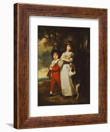 Portrait of the Vernon Children, the Little Girl Standing Full Length in a White Dress Tied with…-George Romney-Framed Giclee Print