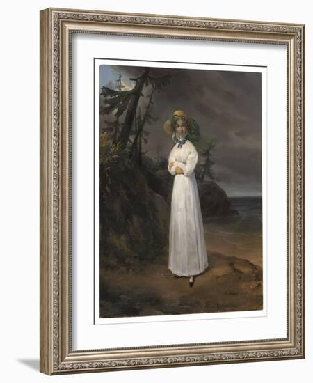 Portrait of the Widow Comtesse Jean-Henri-Louis Greffulhe in a Landscape, 1825 (Oil on Canvas)-Emile Jean Horace Vernet-Framed Giclee Print