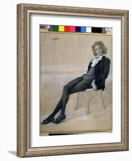 Portrait of the Writer Zinaida Gippius (1869-1945). (Chalk and Sanguine)-Leon Bakst-Framed Giclee Print