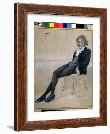 Portrait of the Writer Zinaida Gippius (1869-1945). (Chalk and Sanguine)-Leon Bakst-Framed Giclee Print